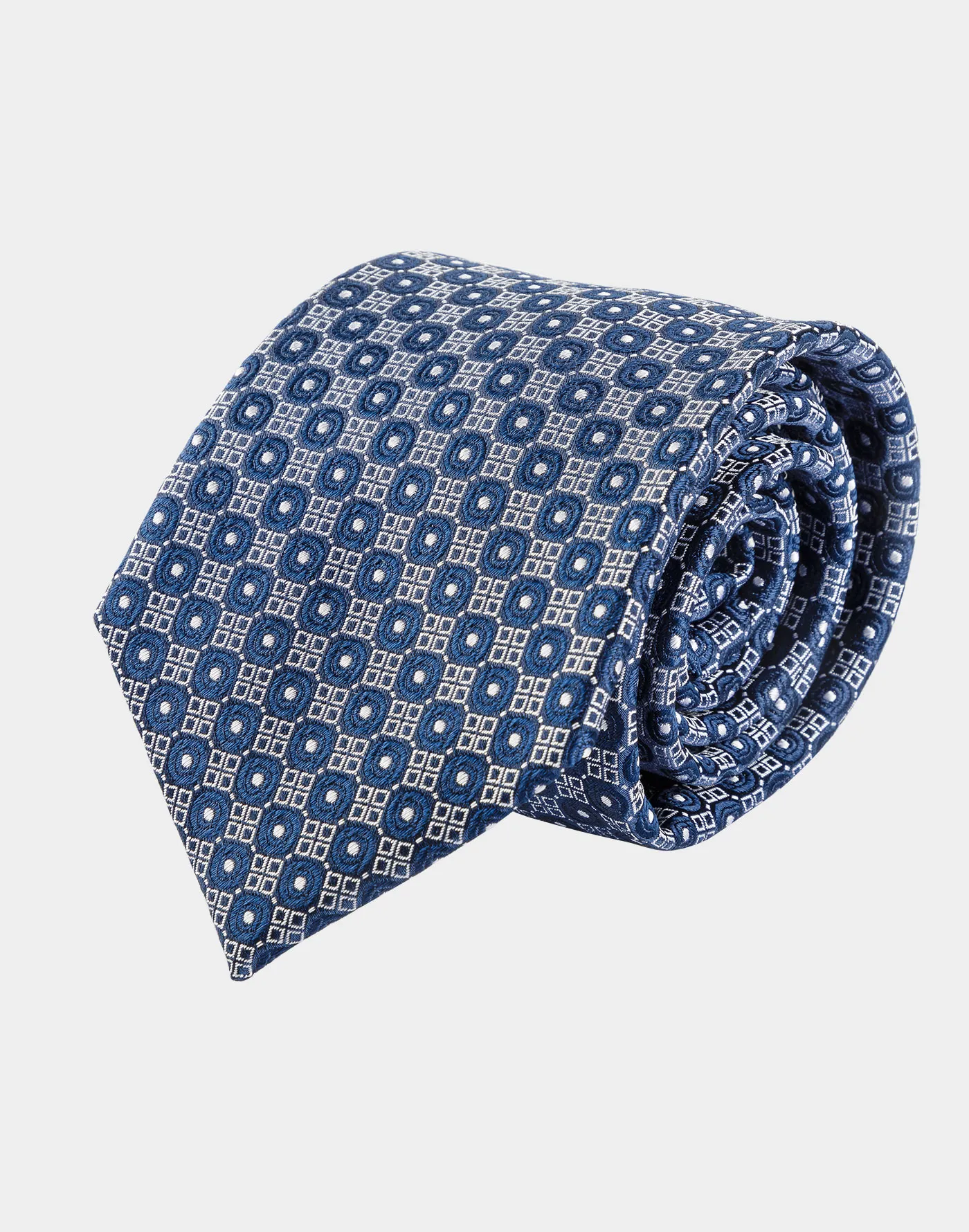Cravatta con motivo geometrico in seta blu navy